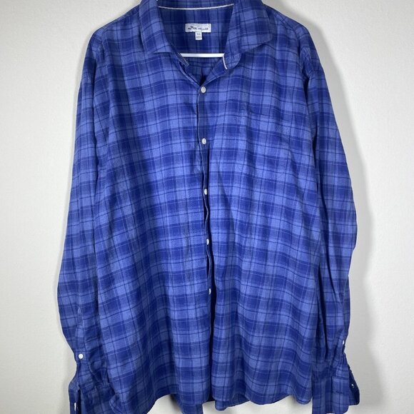 Peter Millar Other - Peter Millar Men's Long Sleeve Plaid Navy Button-Up Shirt 100% Cotton XXL
